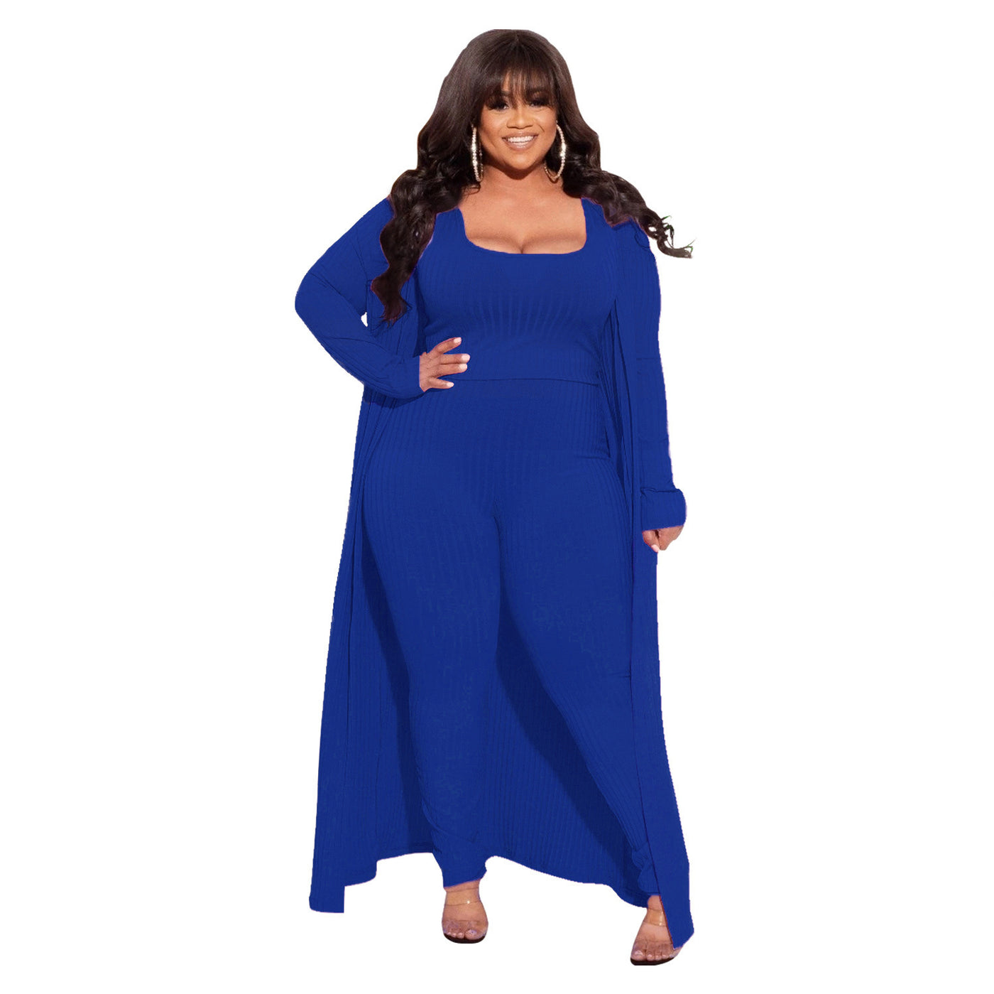 Plus Size Autumn Winter High Elastic Sunken Stripe Three Piece Sexy Suit