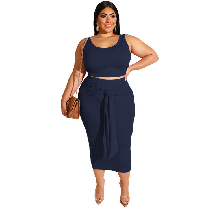 Plus Size Skinny Sheath Sexy Lace-up Casual Suit Women Two-Piece Suit - Rswank