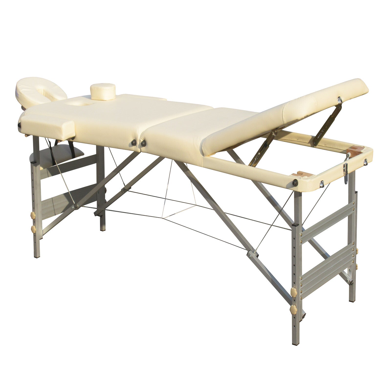 YES4HOMES 3 Fold 5 cm Thickness Foam Portable Aluminium Massage Table Massage Bed Beauty Therapy Beige