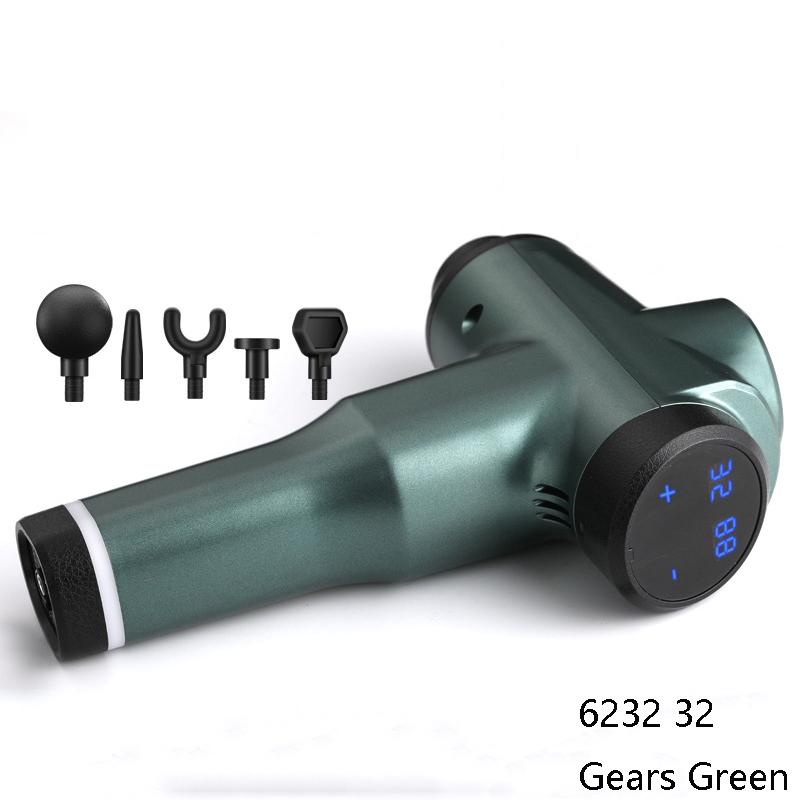 Portable Fascia Massage Gun For Muscle Relaxation - 32 Gears Green