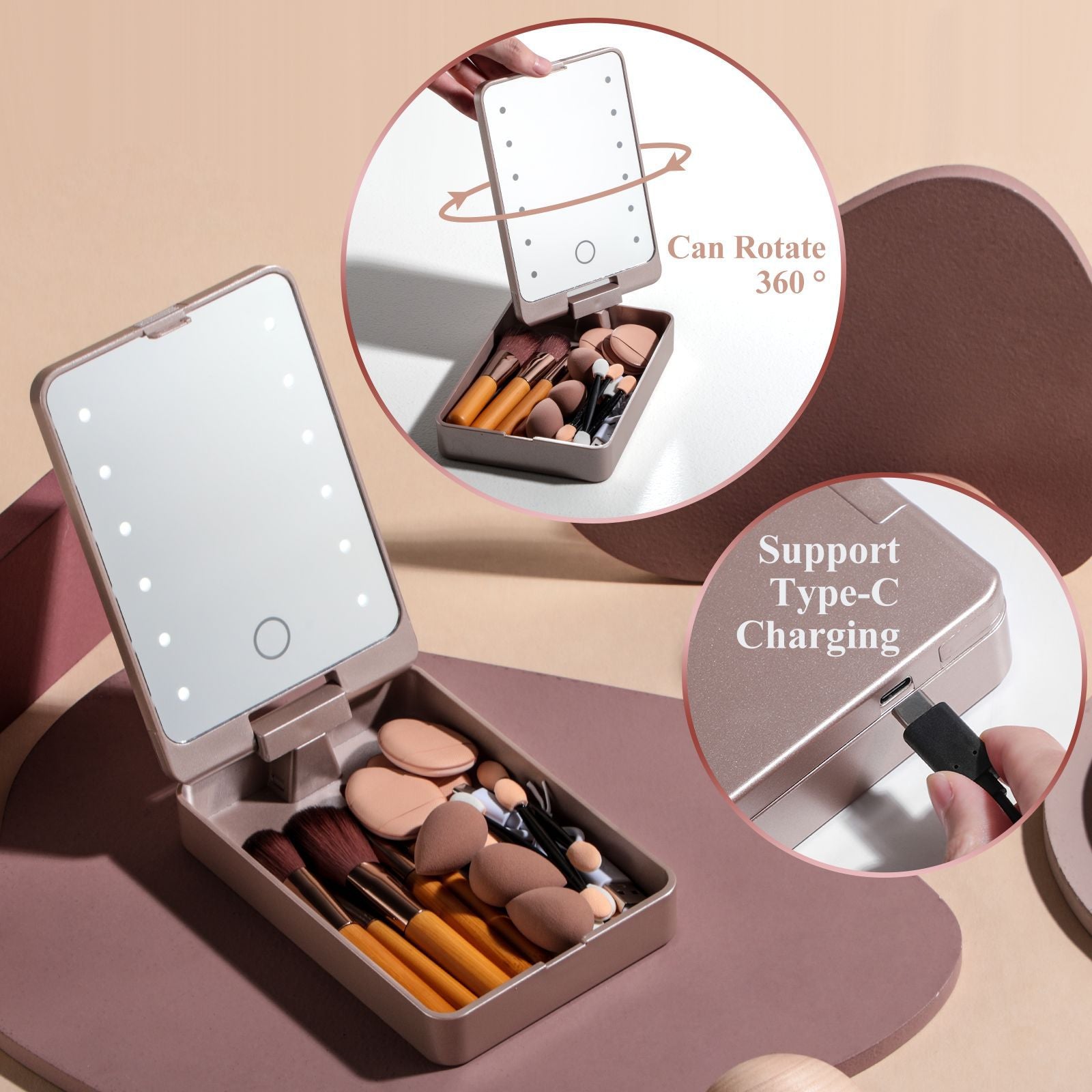 Portable Travel Makeup Brush Set with LED Mirror - Your Beauty Essentials On-The-Go