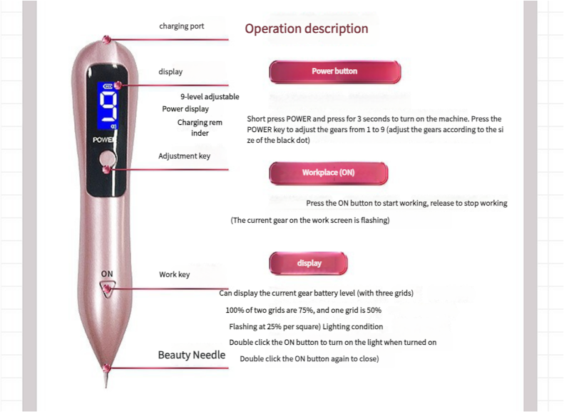 Professional 9-Level Skin Tag & Mole Remover Pen - USB Rechargeable with LED Display & Multiple Needles(Silver)