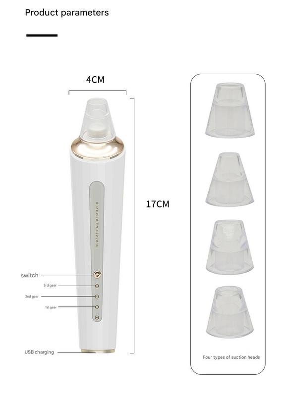 Professional Electric Blackhead Remover Vacuum - 3 Modes, 4 Suction Heads(white)
