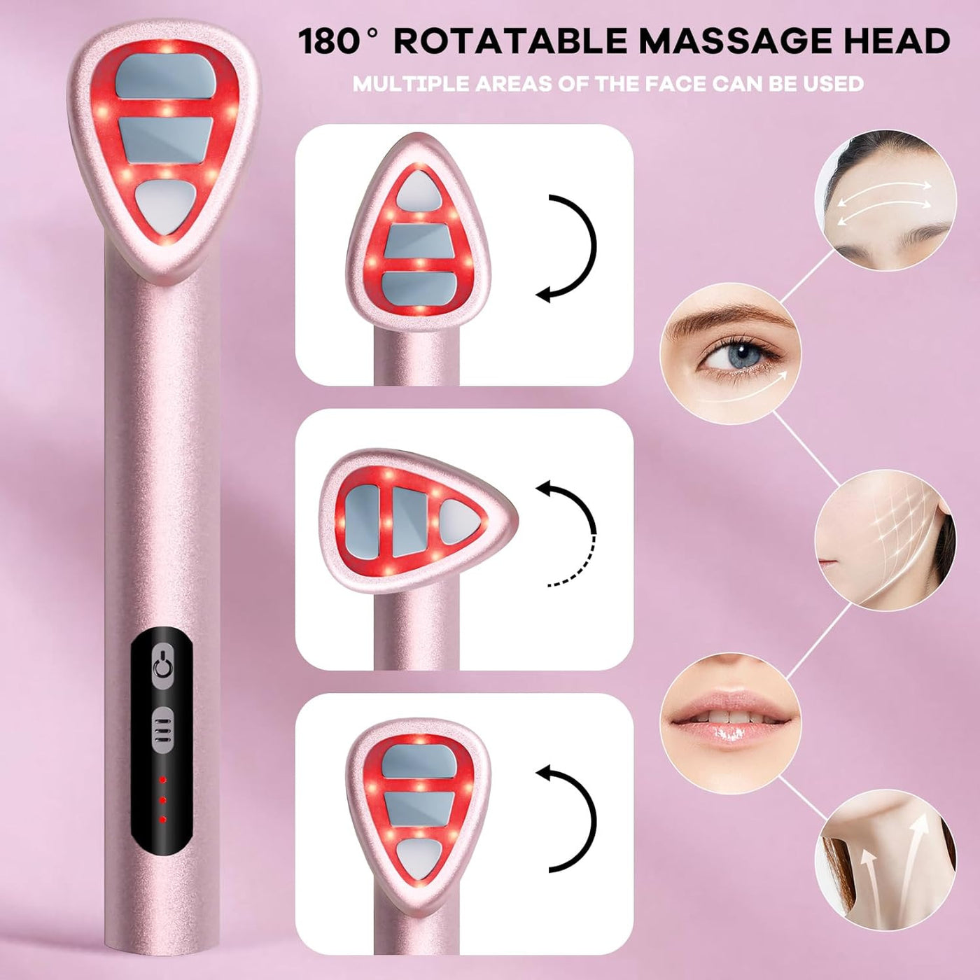 7-in-1 LED Facial Therapy Wand with 180 Rotatable Head & 42C Constant Temperature(black)