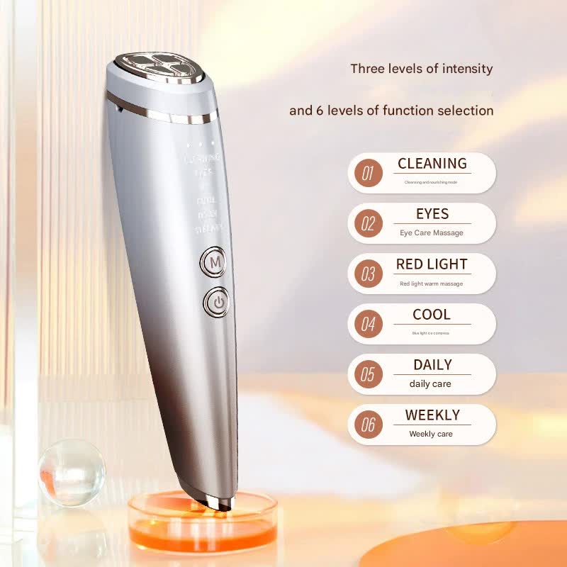 Multi-Function Facial Beauty Device - 6 Modes, 3 Intensity Levels, LED Therapy & Magnetic Charging(white)
