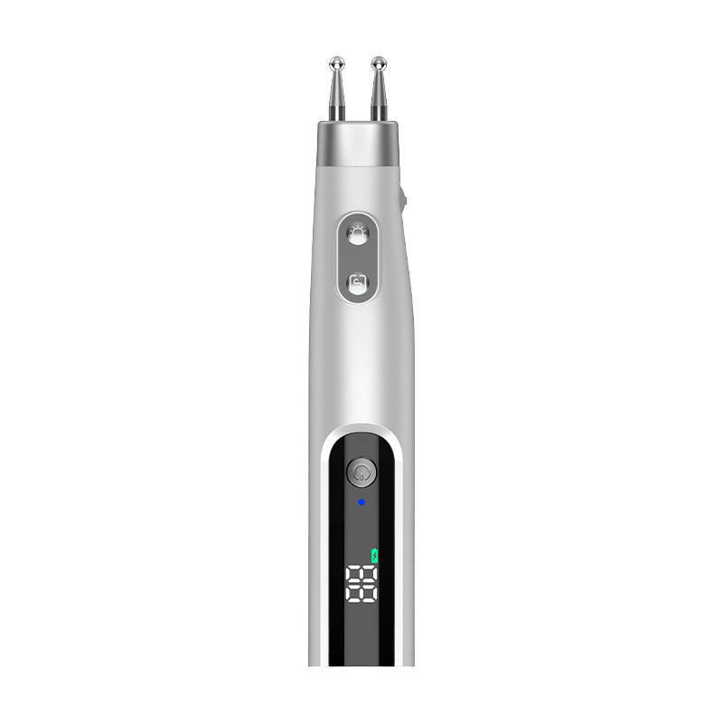 Dual-Head Meridian Pulse Therapy Pen - 5 Modes, 10 Intensities, LED Light & Type-C Charging(silver)