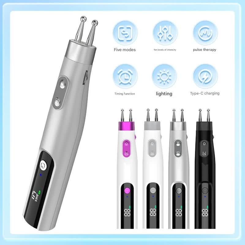 Dual-Head Meridian Pulse Therapy Pen - 5 Modes, 10 Intensities, LED Light & Type-C Charging(silver)