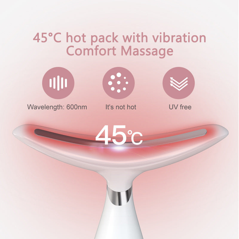 Multi-Functional Neck & Face Beauty Massager - LED Light Therapy, 45C Heat, EMS Micro-Current & Vibration(White)