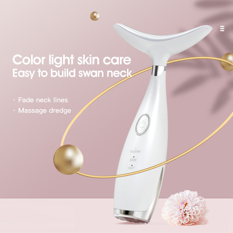 Multi-Functional Neck & Face Beauty Massager - LED Light Therapy, 45C Heat, EMS Micro-Current & Vibration(Black)
