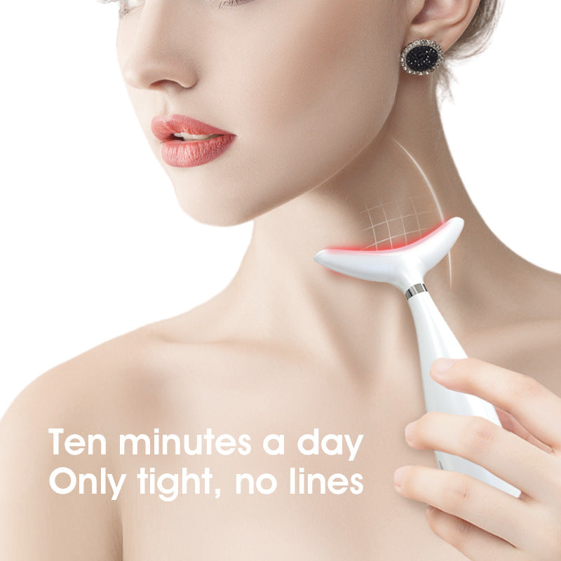 Multi-Functional Neck & Face Beauty Massager - LED Light Therapy, 45C Heat, EMS Micro-Current & Vibration(Black)