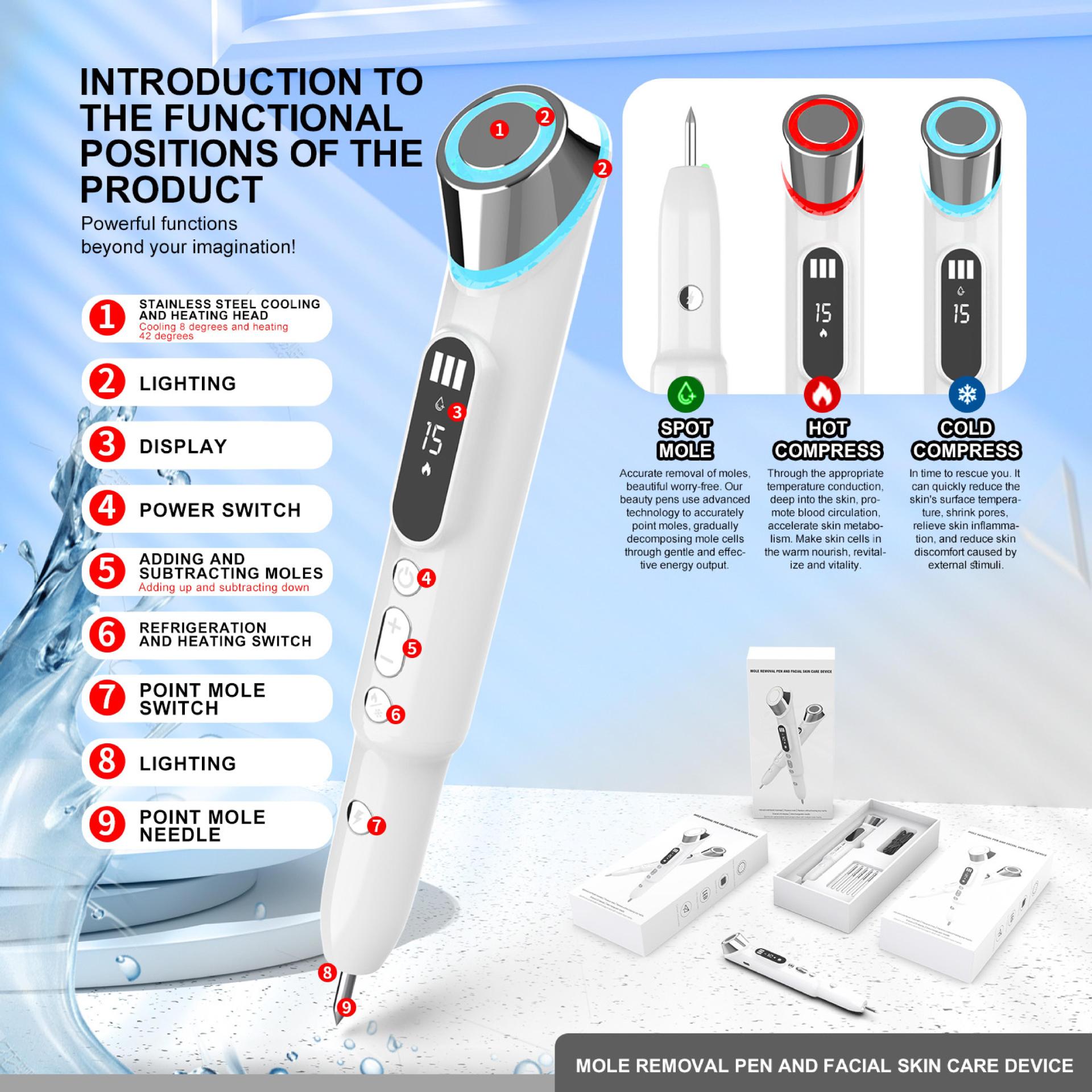 Advanced 3-in-1 Skin Care Device: 15-Level Spot Remover Pen with Hot & Cold Facial Therapy(White)