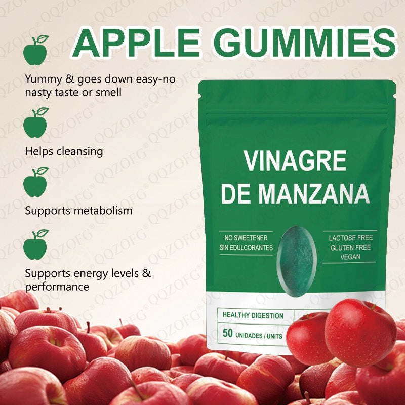 Vinager De Manzana Gummy Apple Cider Vinager Support Metabolism 50 Count Bag Packaged