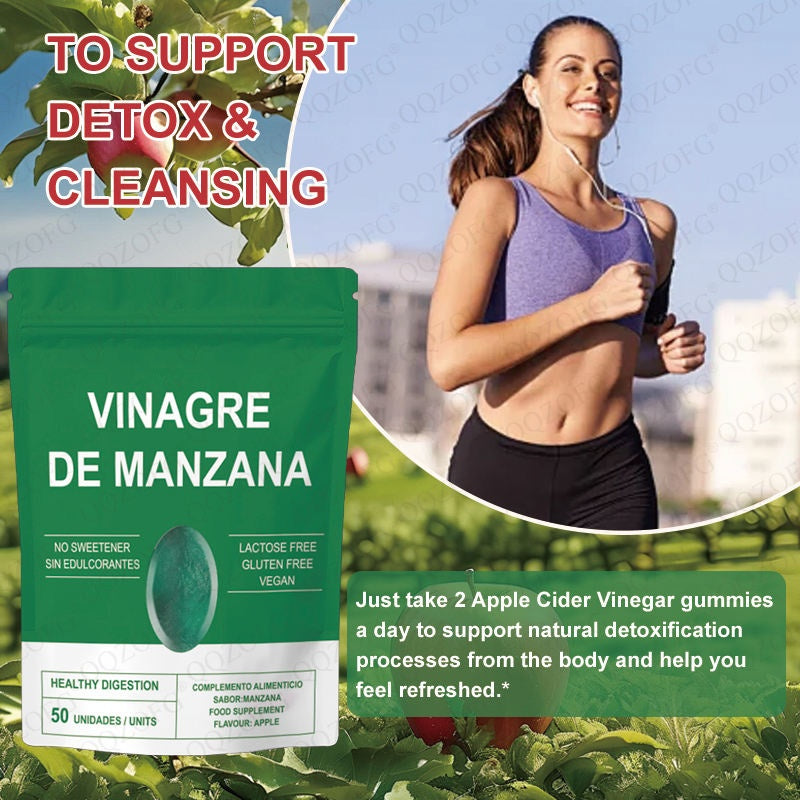 Vinager De Manzana Gummy Apple Cider Vinager Support Metabolism 50 Count Bag Packaged