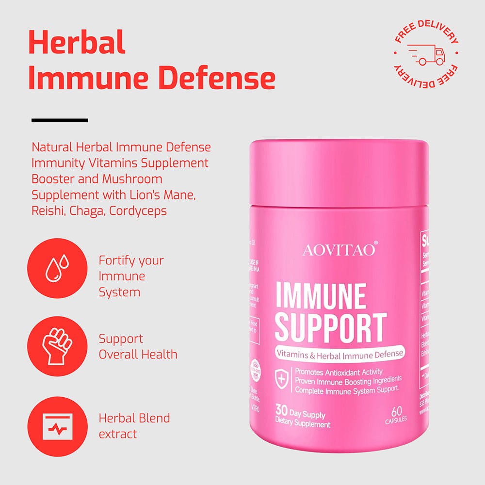 Natural Herbal Immune Defense Immunity Vitamins Supplement Booster And Mushroom Supplement With Lion's Mane, Reishi, Chaga, Cordyceps, Turkey Tail & More - Rswank