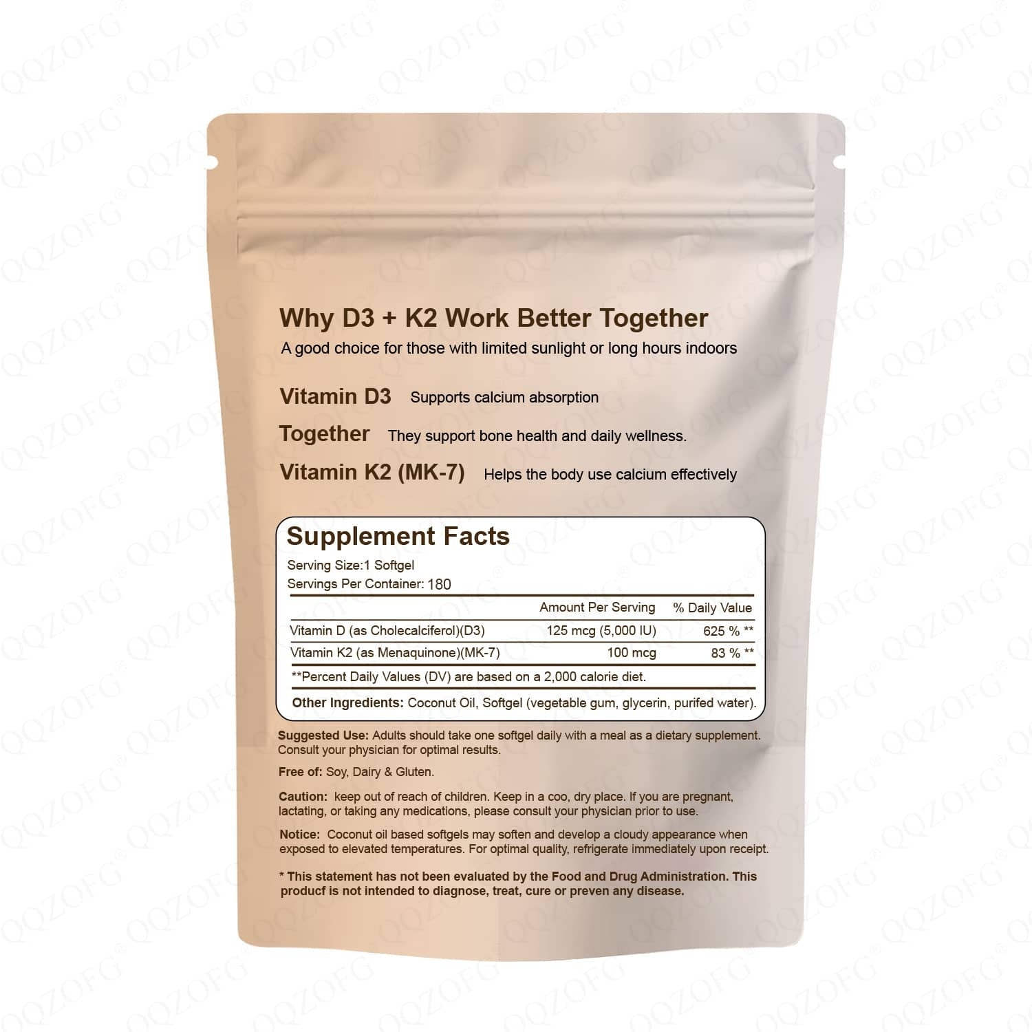 Hot Sales Vitamin D3k2 Softgels Immune & Heart Support With Coconut Oil 180 Count