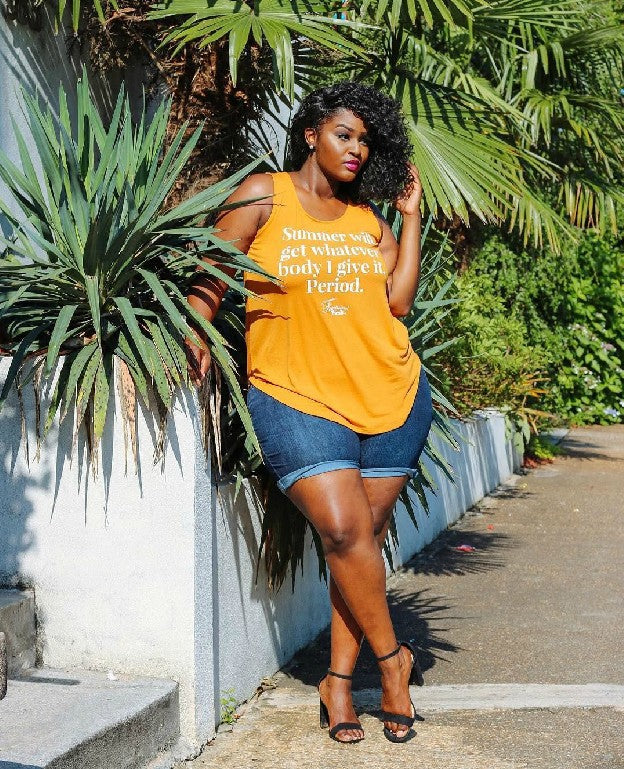Plus Size Summer Casual Women Orange Sleeveless Letter Graphic Printed T-shirt