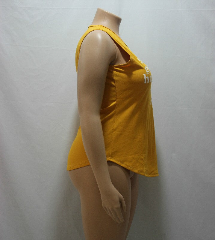 Plus Size Summer Casual Women Orange Sleeveless Letter Graphic Printed T-shirt