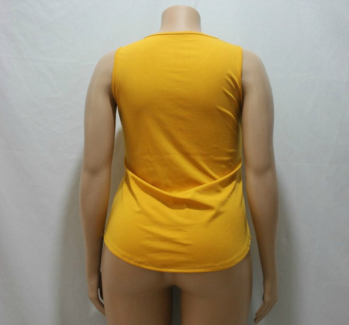 Plus Size Summer Casual Women Orange Sleeveless Letter Graphic Printed T-shirt