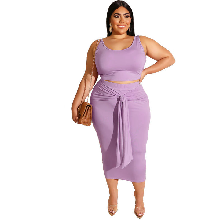 Plus Size Skinny Sheath Sexy Lace-up Casual Suit Women Two-Piece Suit - Rswank