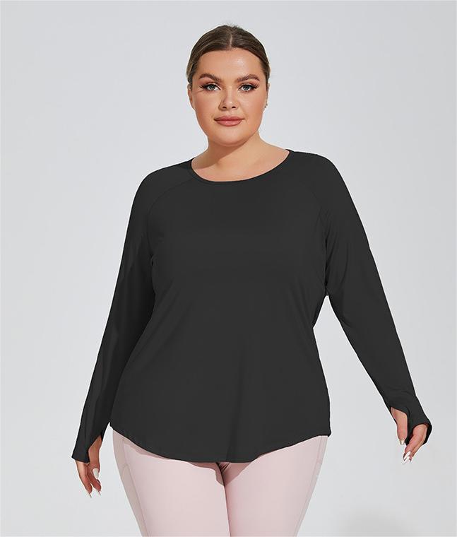 Plus Size Loose Thigh Length Thin Yoga Wear Mesh Beauty Back Breathable Long Sleeve Running Fitness Top Sportswear