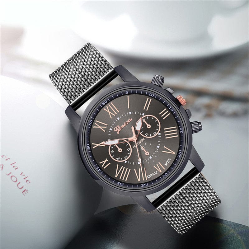 Dual-faced Roman Numeral Mesh Band Quartz Unisex Watch Rswank