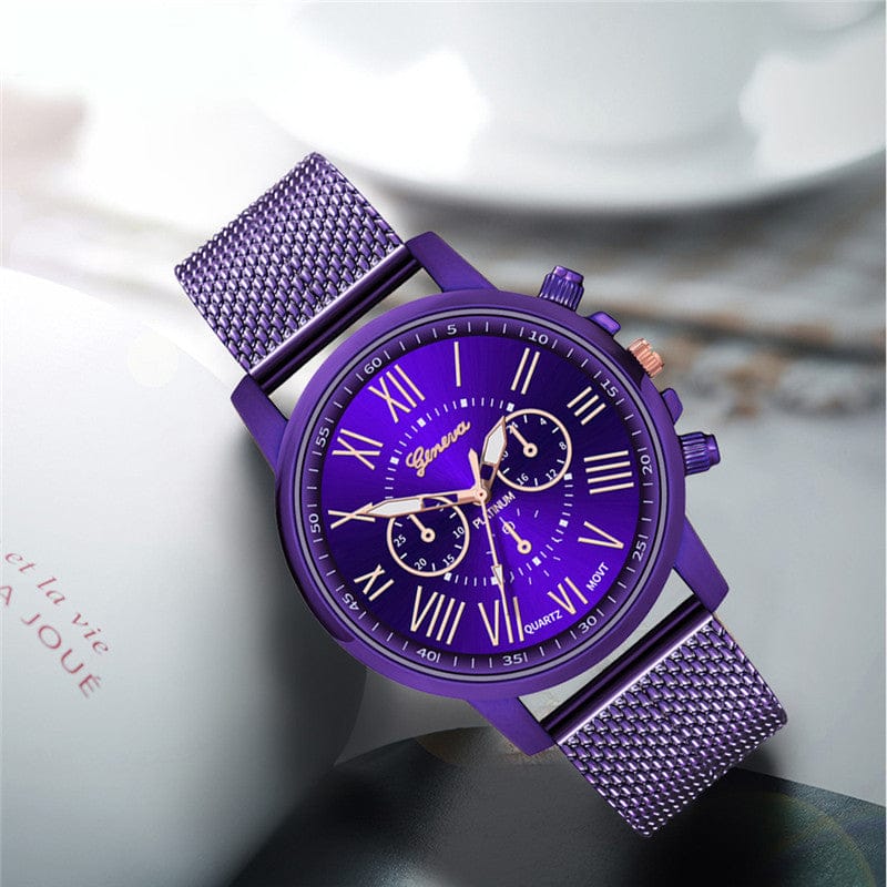 Dual-faced Roman Numeral Mesh Band Quartz Unisex Watch Rswank