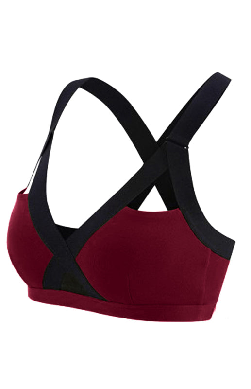 Color Contrast Sexy Cross Elastic Sports Bra