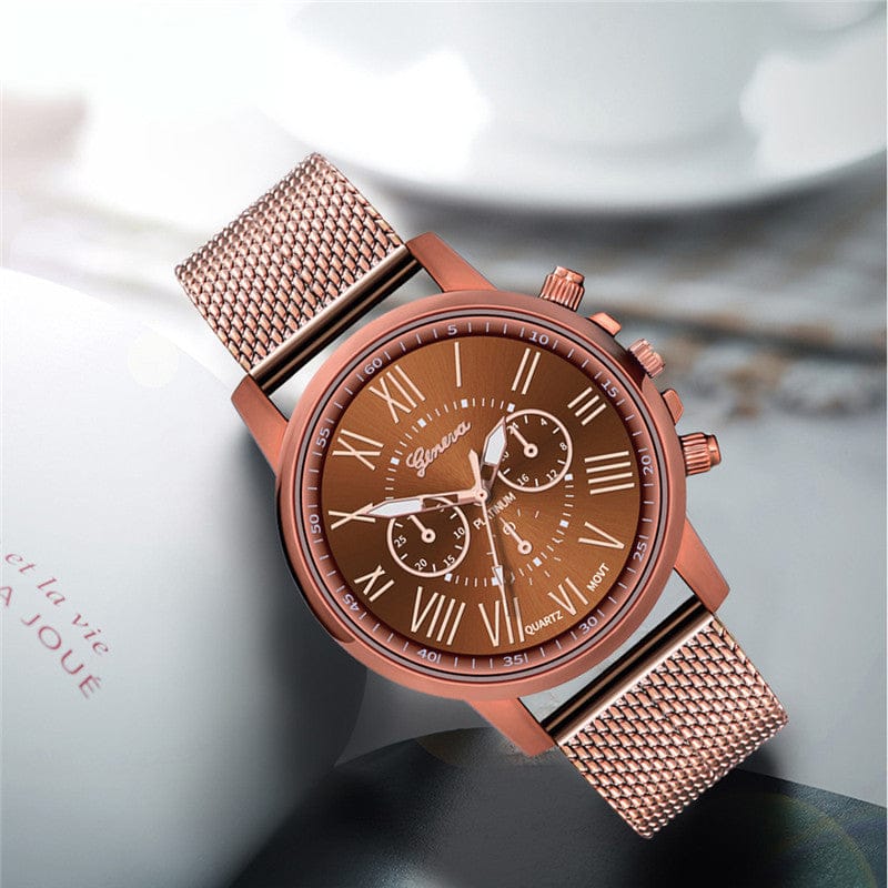 Dual-faced Roman Numeral Mesh Band Quartz Unisex Watch Rswank