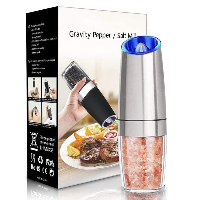 Stainless Steel Electric Pepper Mill and Salt Grinder Set for Fresh Spices