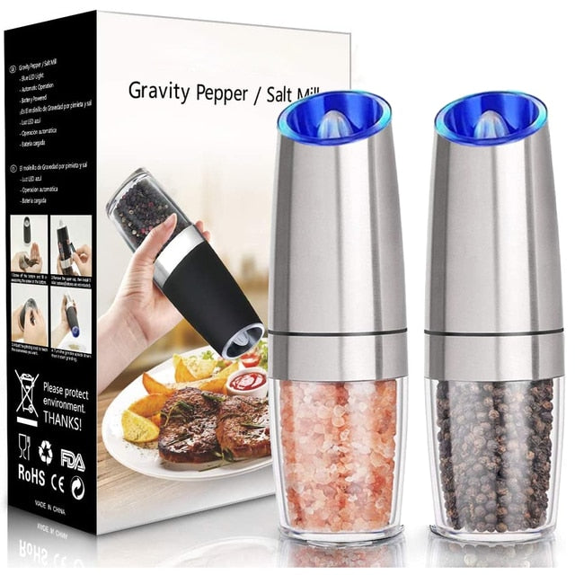 Stainless Steel Electric Pepper Mill and Salt Grinder Set for Fresh Spices