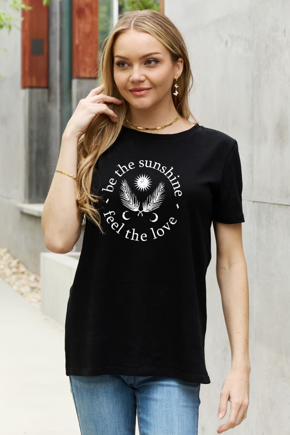 Simply Love Full Size BE THE SUNSHINE FEEL THE LOVE Graphic Cotton Tee