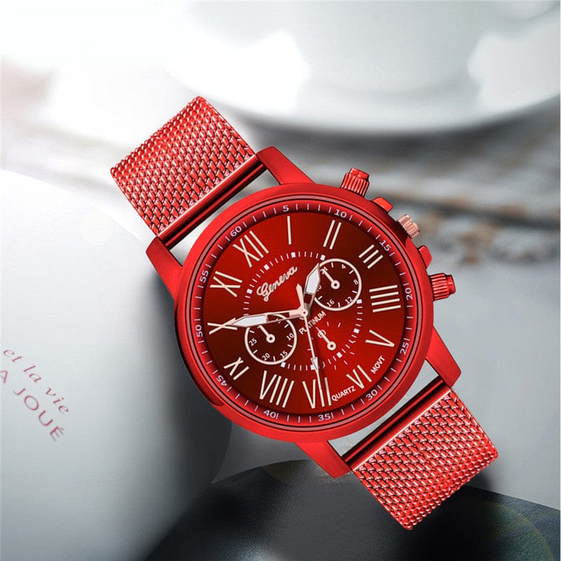 Dual-faced Roman Numeral Mesh Band Quartz Unisex Watch Rswank