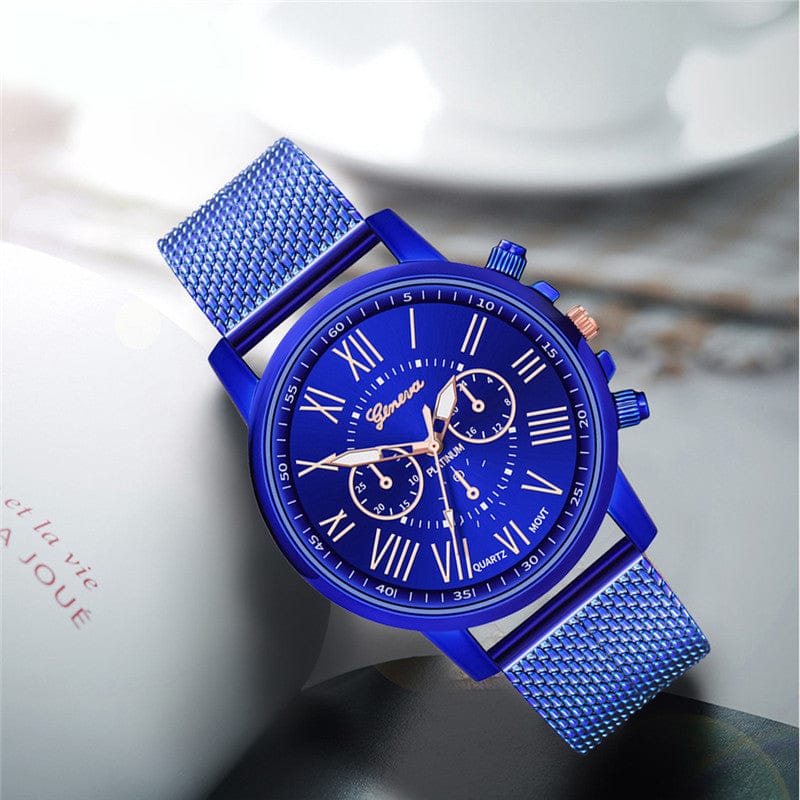 Dual-faced Roman Numeral Mesh Band Quartz Unisex Watch Rswank