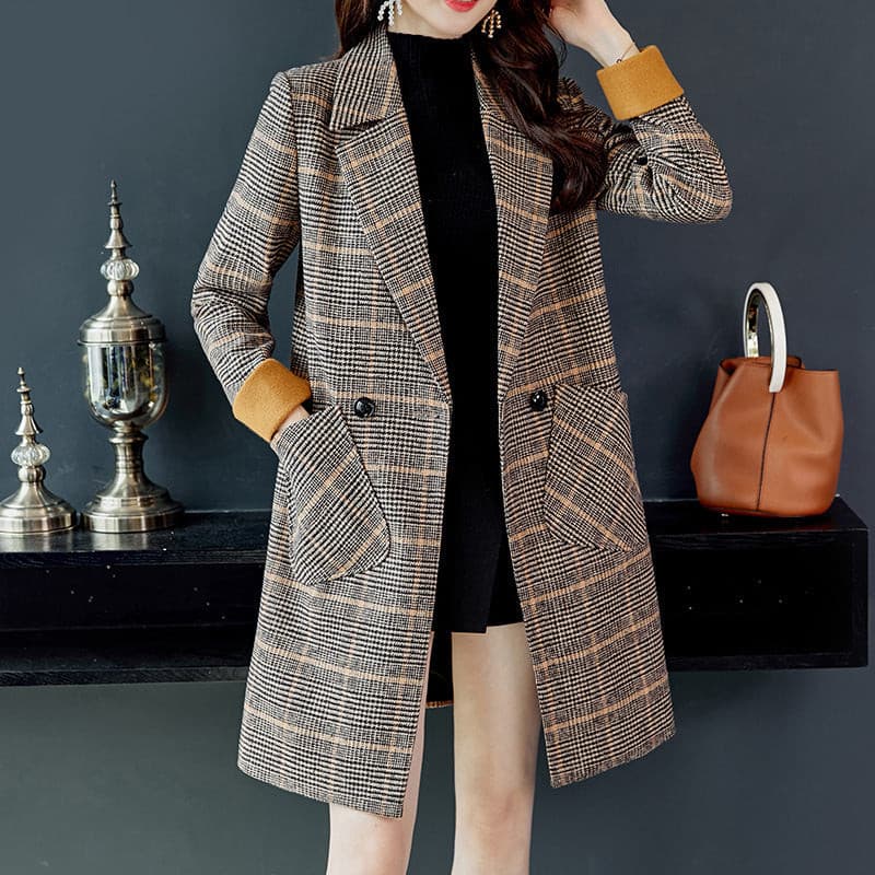 Spring and summer plaid hair 2021 ladies spring and summer new woolen coat small children Rswank
