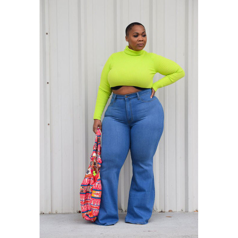 Plus Size Slim Wide Leg  Flared Elastic Jeans