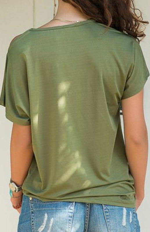 Casual Oblique Shoulder Crossed Irregular Short Sleeve T-Shirt kakaclo