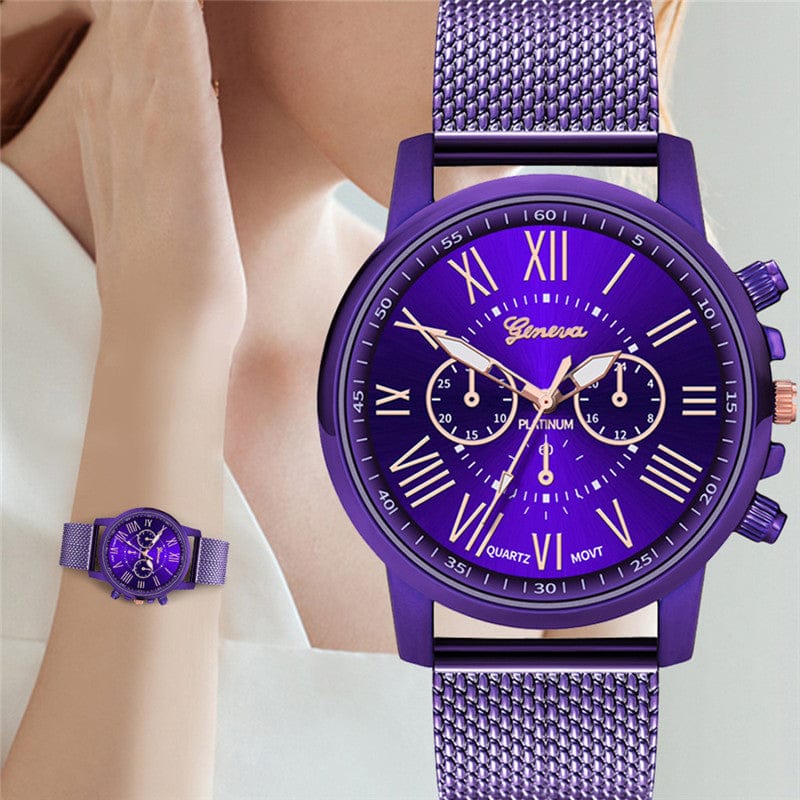 Dual-faced Roman Numeral Mesh Band Quartz Unisex Watch Rswank