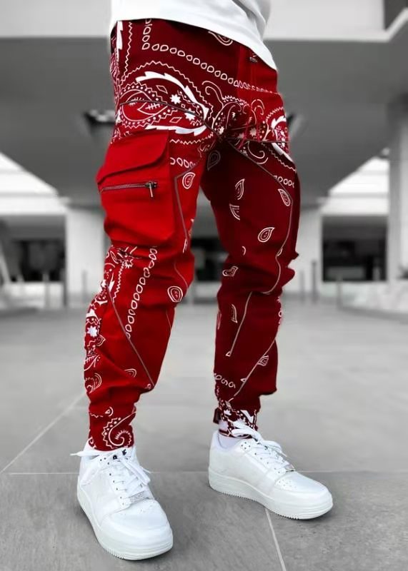 Men's Cashew Flower Printed Cargo Pants kakaclo