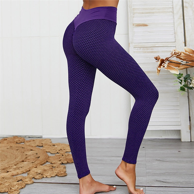 CHRLEISURE Grid Tights Yoga Pants Women Seamless High Waist Leggings Breathable Gym Fitness Push Up Clothing Girl Yoga Pant Rswank