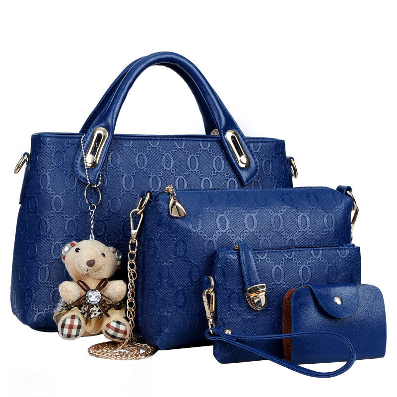 4Pcs Set Elegant Ladies Bear Pendant Handbag Shoulder Bag Girls Fashionable Rswank
