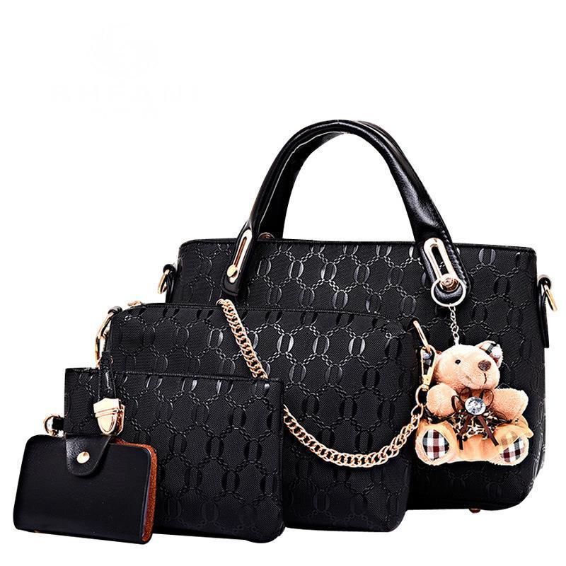 4Pcs Set Elegant Ladies Bear Pendant Handbag Shoulder Bag Girls Fashionable Rswank
