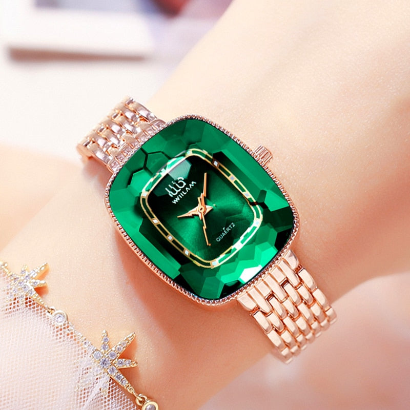 WIILAA 2022 Green Diamond Style Luxury Women Quartz Watch Creative Unique Ladies Wrist Watch Rswank