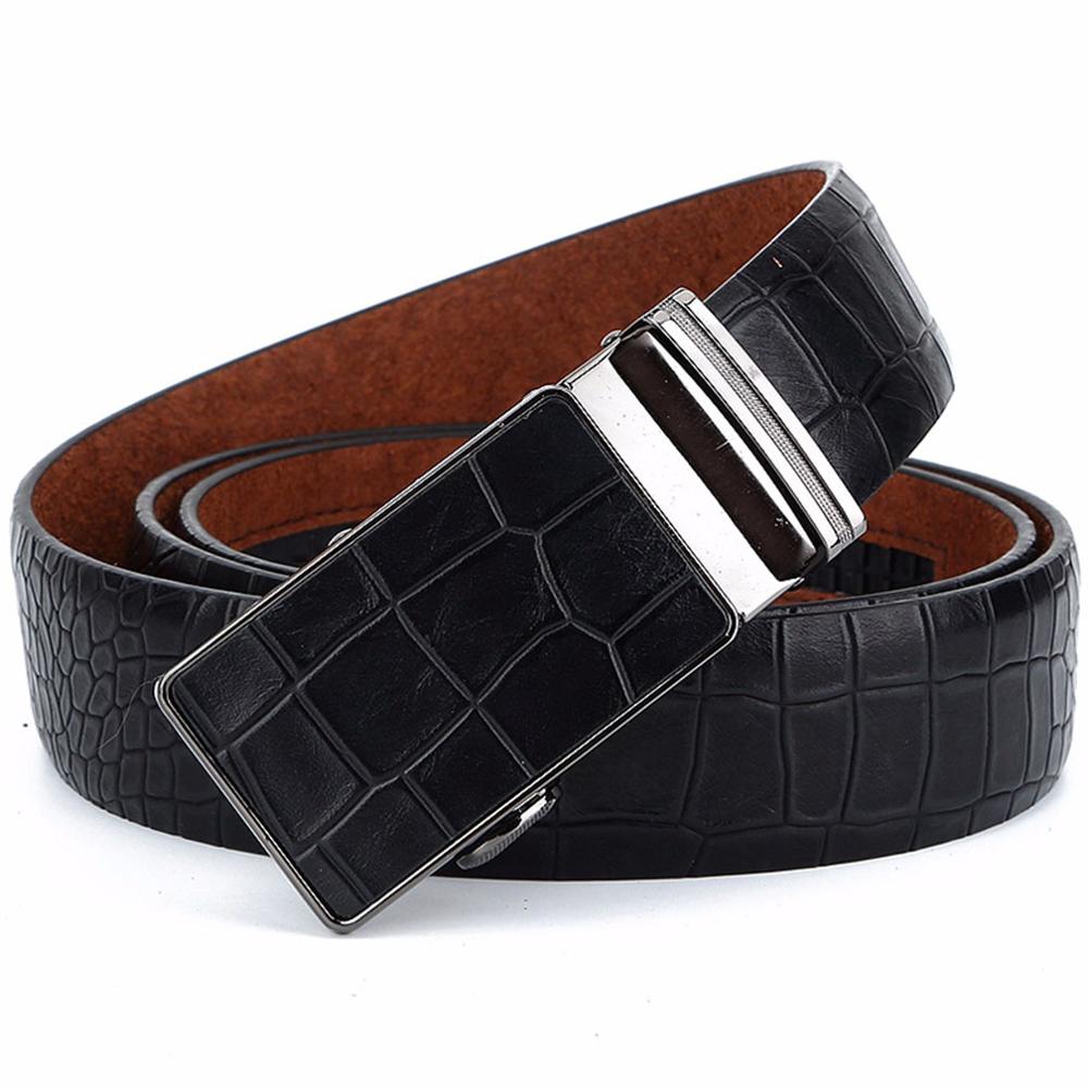 CUKUP Men's Leather Cover Automatic Buckle Metal Belts Quality Crocodile Stripes Blue Cow Skin Accessories Rswank