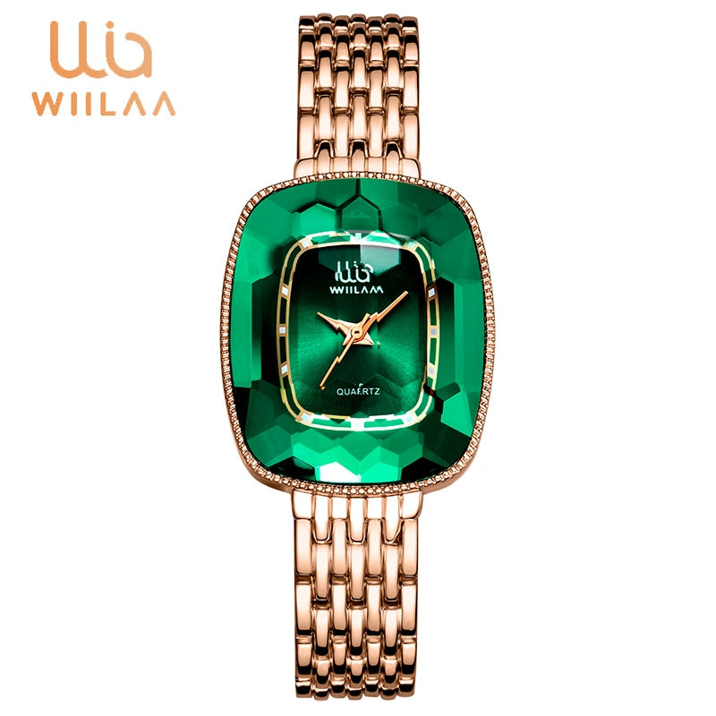 WIILAA 2022 Green Diamond Style Luxury Women Quartz Watch Creative Unique Ladies Wrist Watch Rswank