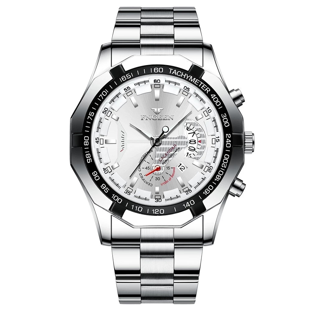 FNGEEN Luxury Men's Watches Stainless Steel Band Fashion Waterproof Quartz Watch Rswank