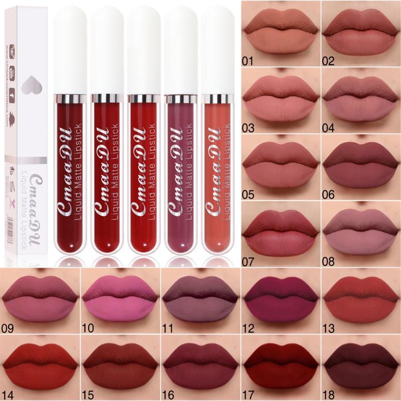 CmaaDu 18 Colors Long Lasting Lip Gloss Matte Velvet Liquid Lipstick Waterproof Moisturizing Lip Makeup Cosmetic TSLM1 Rswank