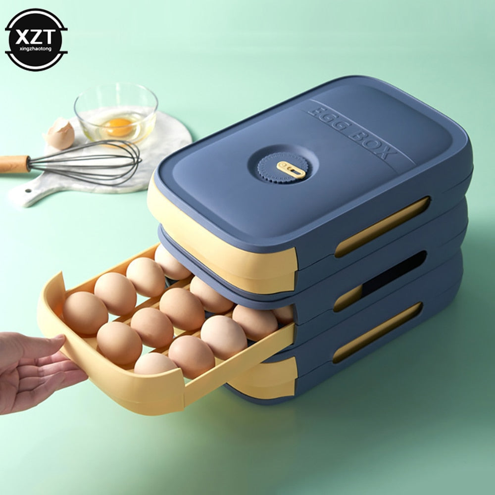 Stackable Egg Holder Storage Box Drawer Automatic Rolling Refrigerator Eggs Organizer Space Saver Container Kitchen Organizer Rswank