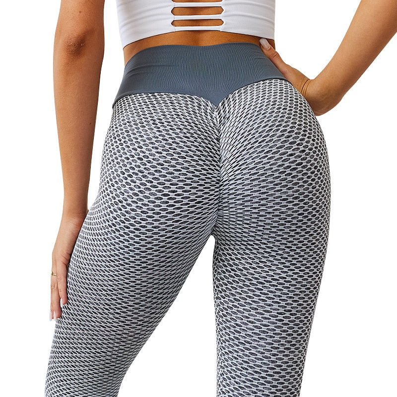 CHRLEISURE Grid Tights Yoga Pants Women Seamless High Waist Leggings Breathable Gym Fitness Push Up Clothing Girl Yoga Pant Rswank