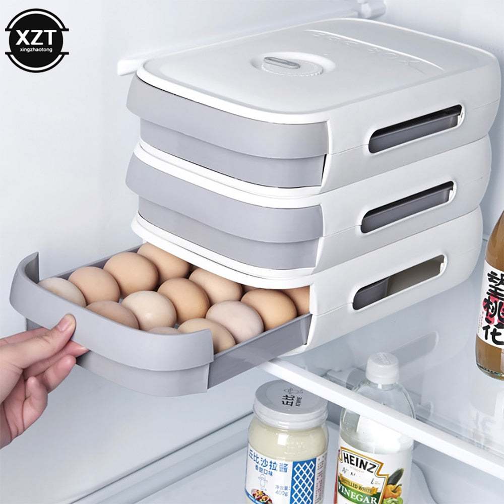 Stackable Egg Holder Storage Box Drawer Automatic Rolling Refrigerator Eggs Organizer Space Saver Container Kitchen Organizer Rswank