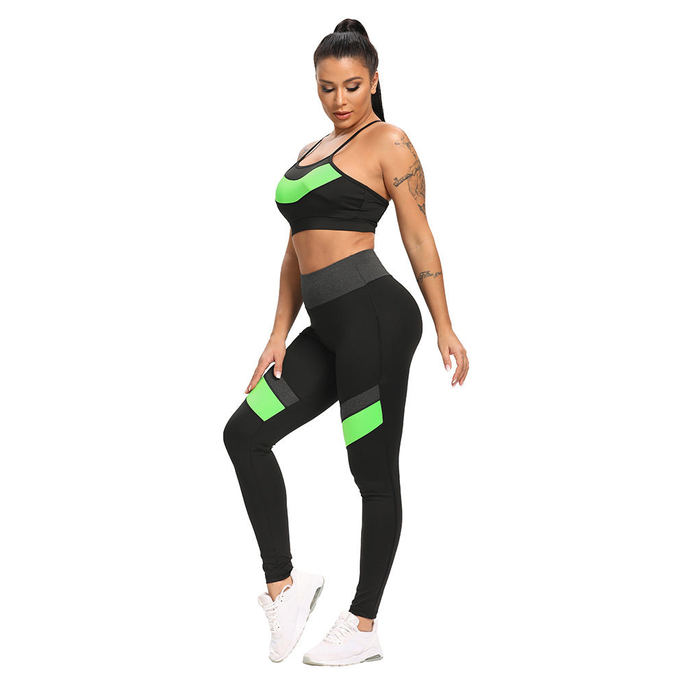 splicing contrast color sports Yoga Pants slim fit breathable Yoga Pants Set FashionExpress